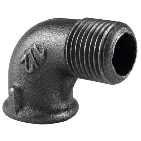 Raccord fonte malléable noir fileté Coude mâle femelle - 3/8" - Brute / Noire