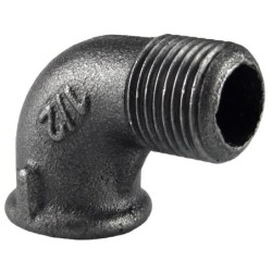 Raccord fonte malléable noir fileté Coude mâle femelle - 1/2" - Brute / Noire