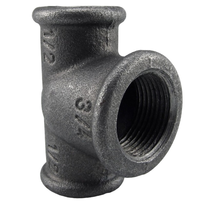 Raccord fonte malléable noir fileté Té réduit femelle - Brute / Noire - 2" x 3/4" x 2"