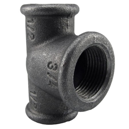 Raccord fonte malléable noir fileté Té réduit femelle - Brute / Noire - 2" x 1"1/2 x 2"