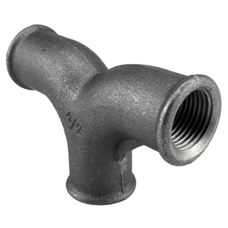 Raccord fonte malléable noir Té femelle à deux embranchements cintrés - 3/4" - Brute / Noire