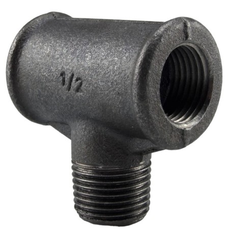 Raccord fonte malléable noir Té femelle avec embranchement Mâle - 1/2" - Brute / Noire