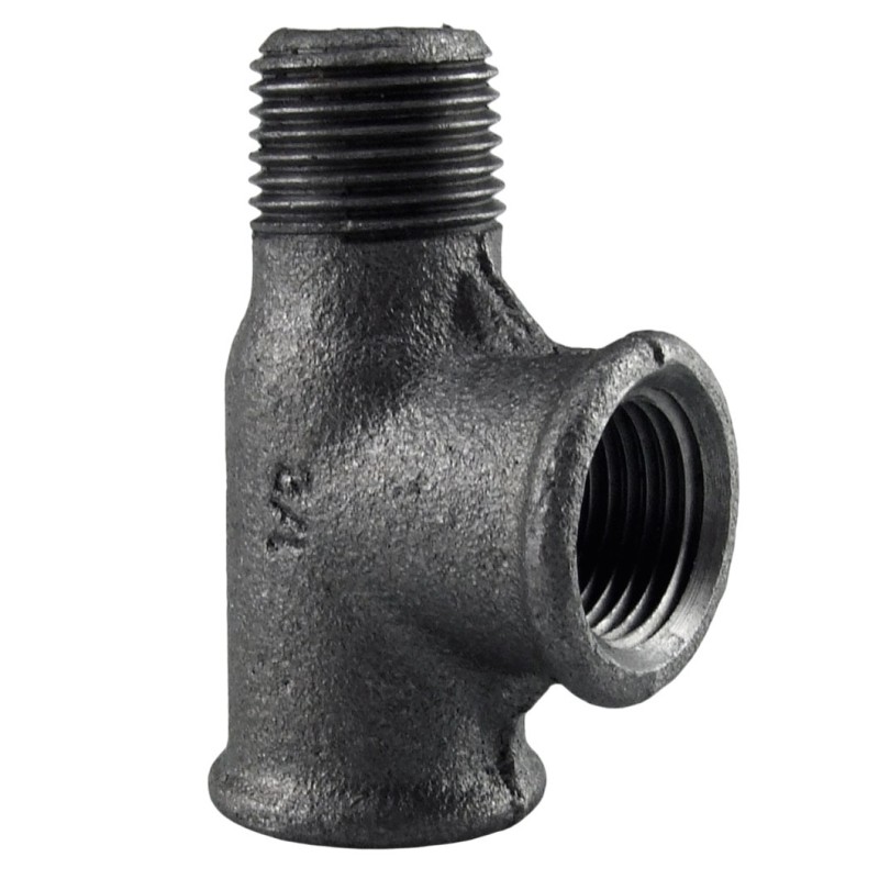Raccord fonte malléable noir fileté Té femelle avec une sortie Mâle - 3/4" - Brute / Noire