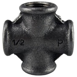 Raccord fonte malléable noir fileté Croix femelle - 1/2" - Brute / Noire