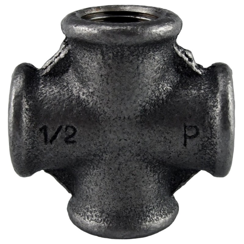 Raccord fonte malléable noir fileté Croix femelle - 1"1/2 - Brute / Noire