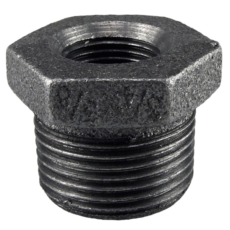Raccord fonte malléable noir manchon réduit mâle et femelle - Brute / Noire - 3/8" - 1/4"