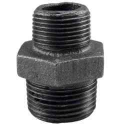 Raccord fonte malléable noir mamelon réduit mâle - Brute / Noire - 1/4" - 1/8"