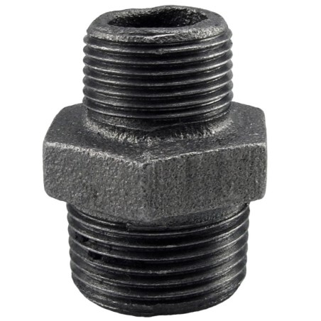Raccord fonte malléable noir mamelon réduit mâle - Brute / Noire - 3/8" - 1/4"
