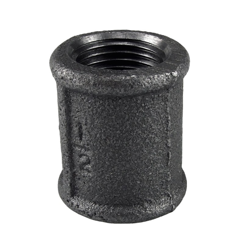 Raccord fonte malléable noir Manchon femelle filetage droite/droite - 3/8" - Brute / Noire