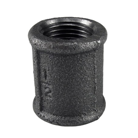 Raccord fonte malléable noir Manchon femelle filetage droite/droite - 1/2" - Brute / Noire