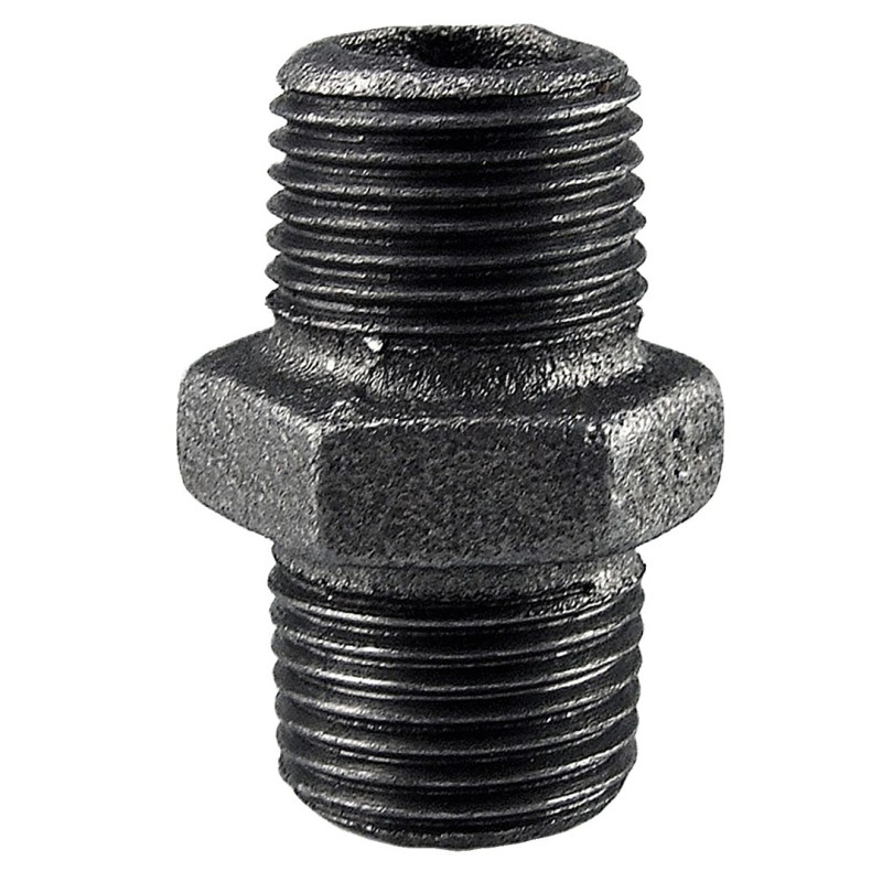 Raccord fonte malléable noir fileté Mamelon mâle filetage droite/droite - 1/8" - Brute / Noire