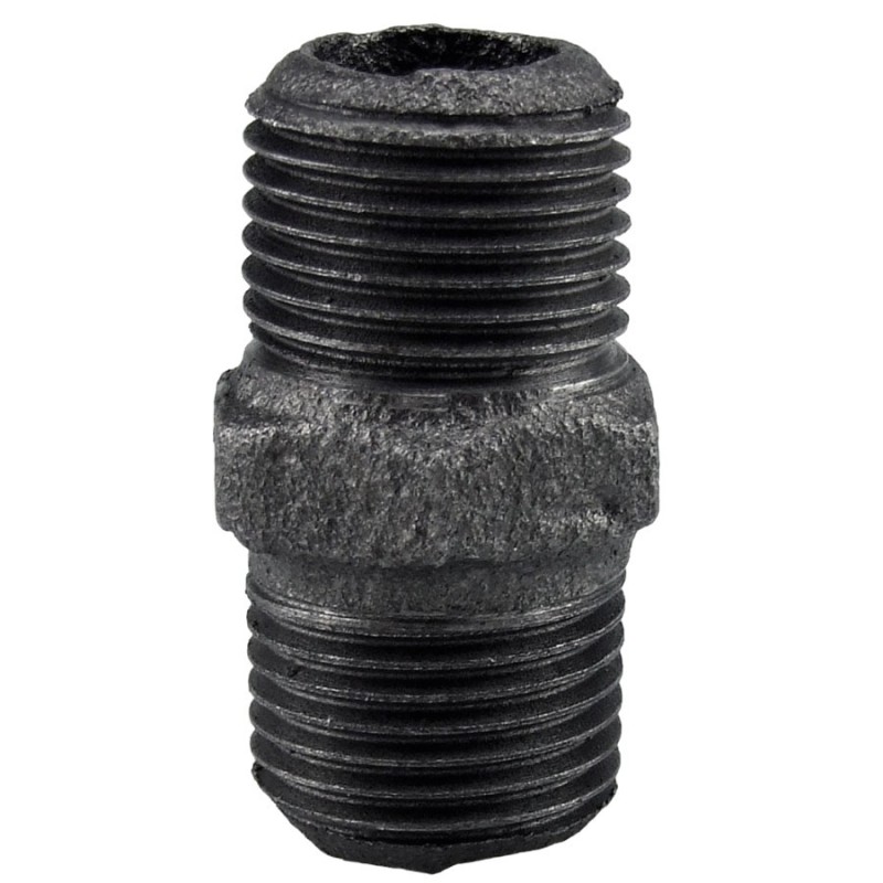 Raccord fonte malléable noir fileté mamelon mâle filetage droite/gauche - 1" - Brute / Noire