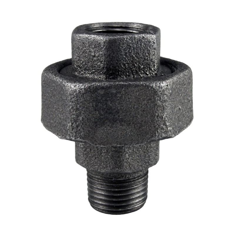 Raccord fonte malléable noir fileté Manchon union mâle et femelle à joint plat - 3/8" - Brute / Noire
