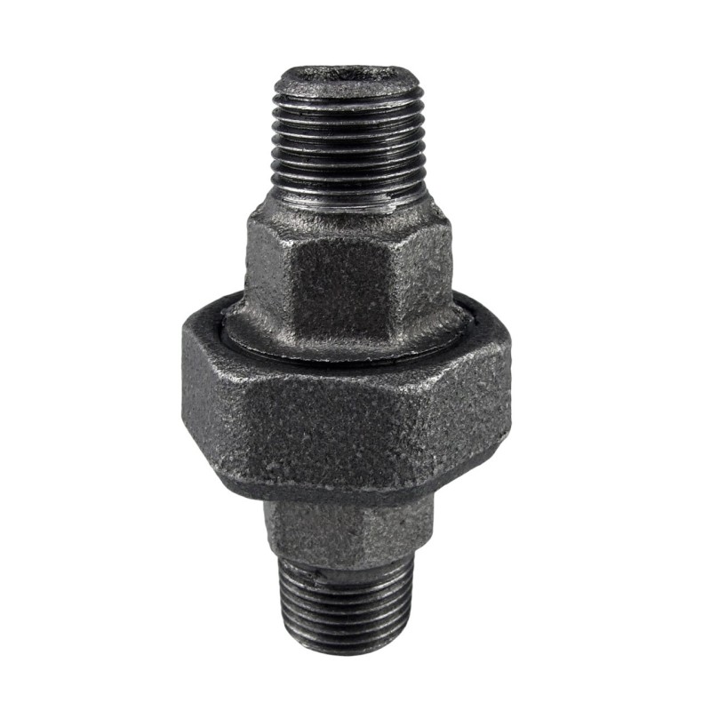 Raccord fonte malléable noir manchon union mâle à joint conique - 1/4" - Brute / Noire