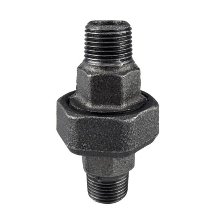 Raccord fonte malléable noir manchon union mâle à joint conique - 1/4" - Brute / Noire