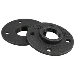 Bride ronde taraudée avec trou de fixation fonte malléable - 1" - Brute / Noire