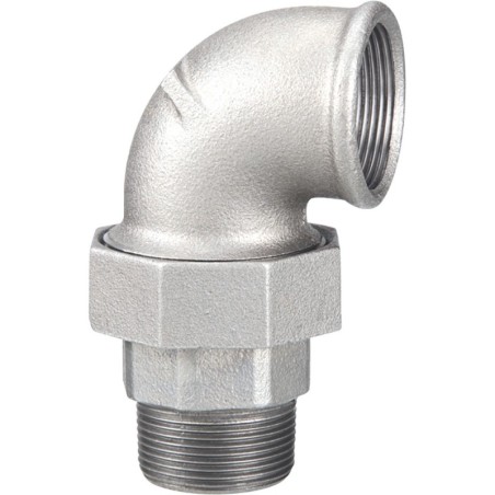 Raccord fonte malléable galvanisé fileté Coude union mâle et femelle à joint conique - 1/2" - Galvanisée / Galva