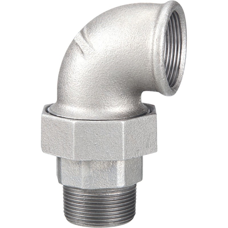 Raccord fonte malléable galvanisé fileté Coude union mâle et femelle à joint conique - 1"1/4 - Galvanisée / Galva