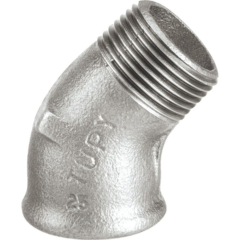 Raccord fonte malléable galvanisé fileté Coude 45° mâle femelle - 1"1/4 - Galvanisée / Galva