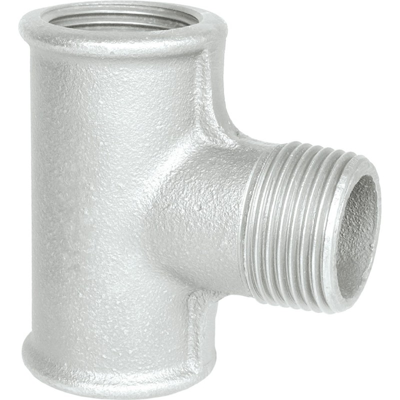 Raccord fonte malléable galvanisé fileté Té femelle avec embranchement Mâle - 1/2" - Galvanisée / Galva