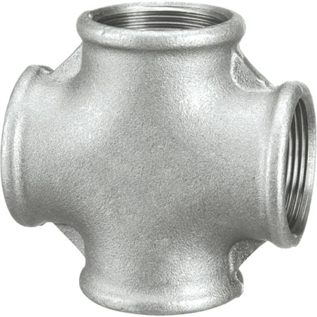 Raccord fonte malléable galvanisé fileté Croix femelle - 4" - Galvanisée / Galva
