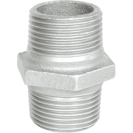 Raccord fonte malléable galvanisé fileté Mamelon mâle filetage droite/gauche - 3/4" - Galvanisée / Galva