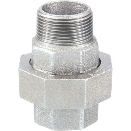 Raccord fonte malléable galvanisé fileté Manchon union mâle et femelle à joint plat - 1"1/2 - Galvanisée / Galva