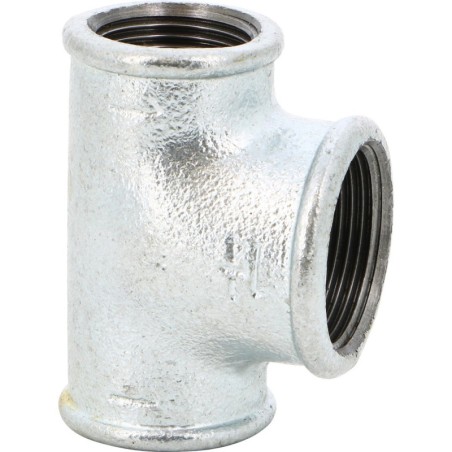 Raccord fonte malléable galvanisé fileté Té réduit femelle - Galvanisée / Galva - 1"1/2 x 1"1/4 x 1"1/4